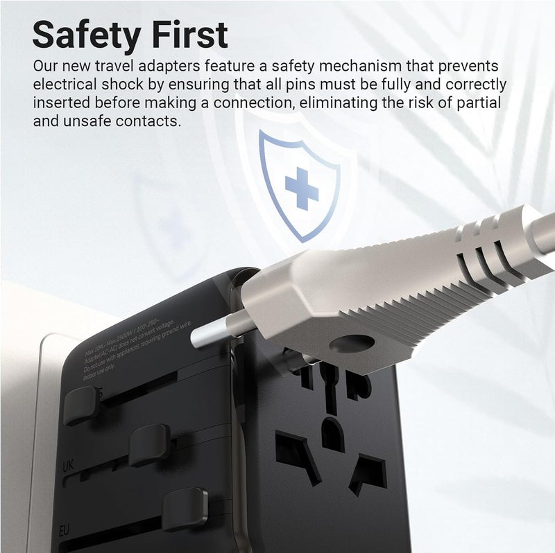 Minix 100W Universal Travel Adapter with Retractable USB C Cable,GaN III International Power Adapter, Type-C*3 USB-A*1 Ports, AC Outlet, Worldwide Travel Charger for Laptops Tablets Phones Cameras - Image 5